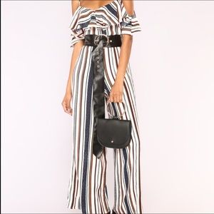 NWOT FashionNova 3X Striped Cold Shoulder Jumpsuit